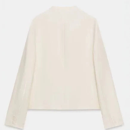 Damen Leichter kragenloser Blazerjacke mit V‑Ausschnitt, drei‑Knopfverschluss und aufgesetzten Taschen Drune