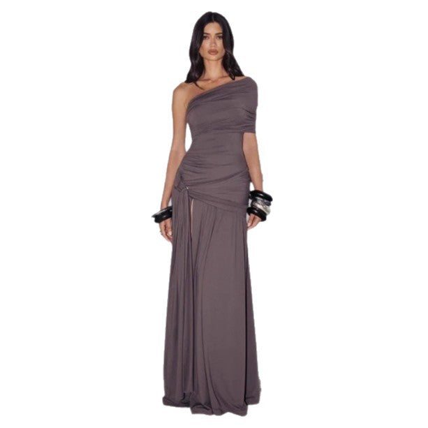 Damen Exquisites Abendkleid im asymmetrischen Design mit hohem Schlitz Drune