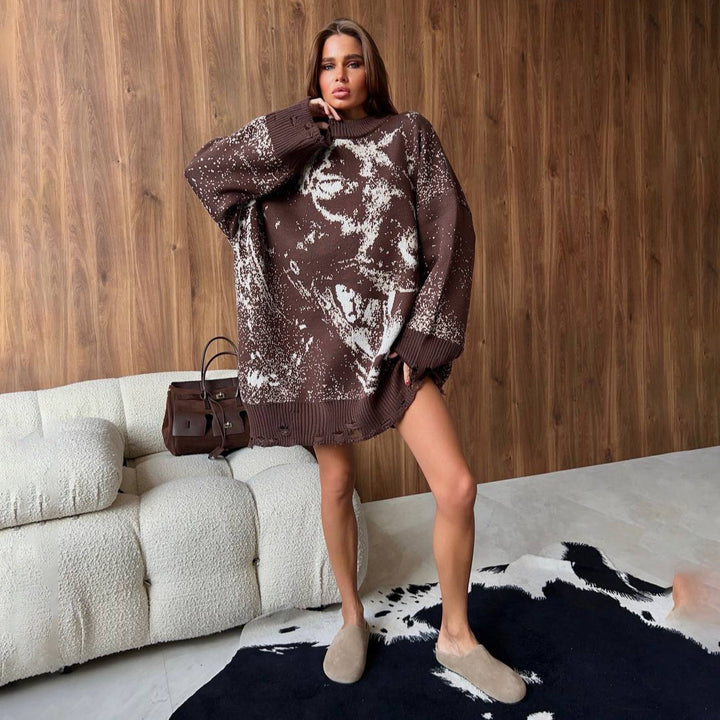 Damen Oversized Pullover mit kreativen Farbverlauf Drune