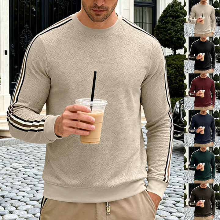 Herren Feinstrukturiertes Rundhals‑Sweatshirt mit sportiven Kontraststreifen an den Ärmeln Drune