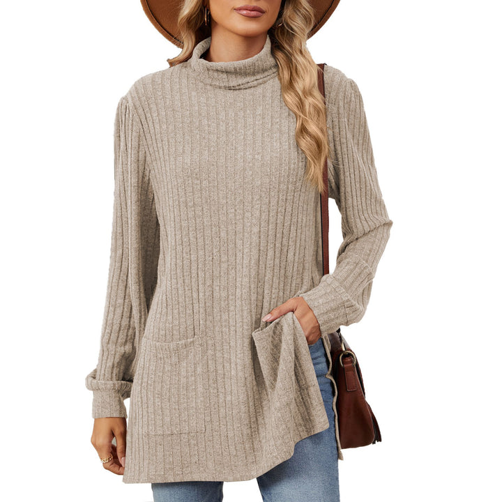 Damen elegantes Oberteil aus strukturierter Strickware mit Stehkragen und Seitentaschen Drune