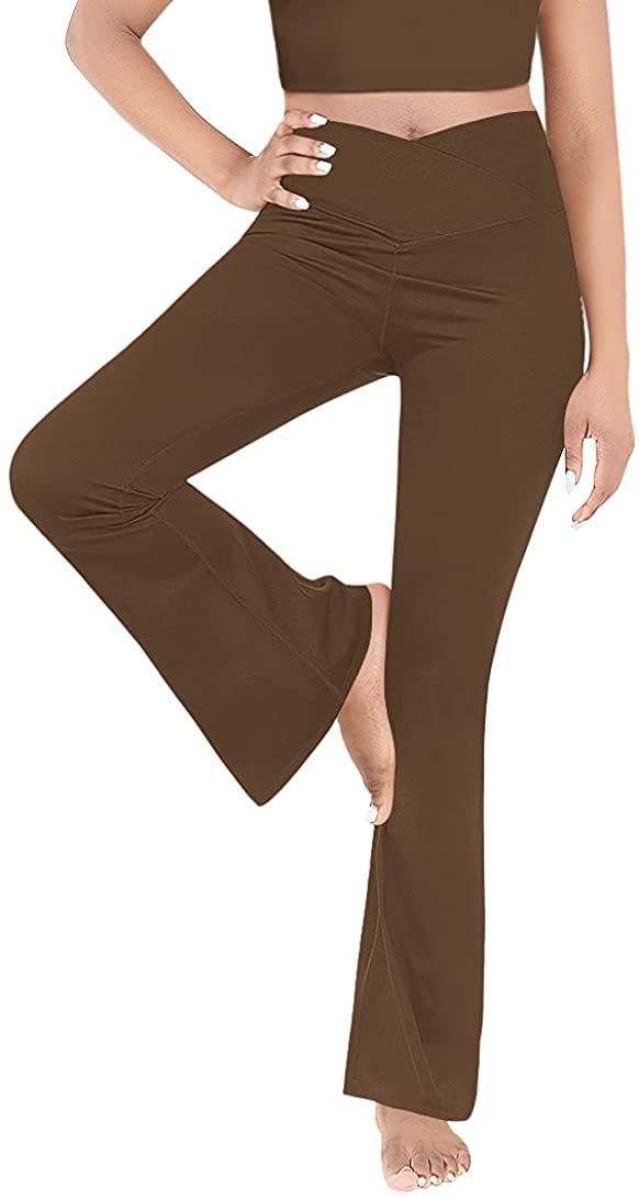 Damen nan taillenhohe Yogahose mit überkreuztem Bund und ausgestelltem Saum mit Schlitz Drune