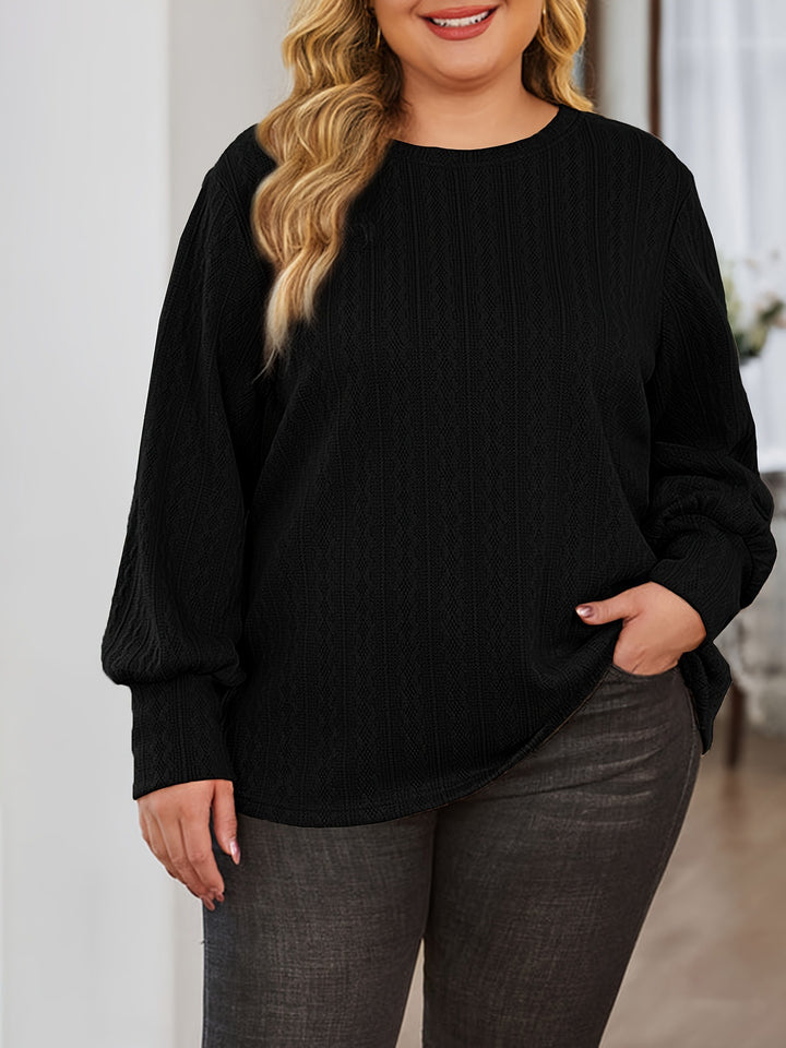 Damen Texturierter Oversize-Strickpullover mit Rundhalsausschnitt und Ballonärmeln Drune