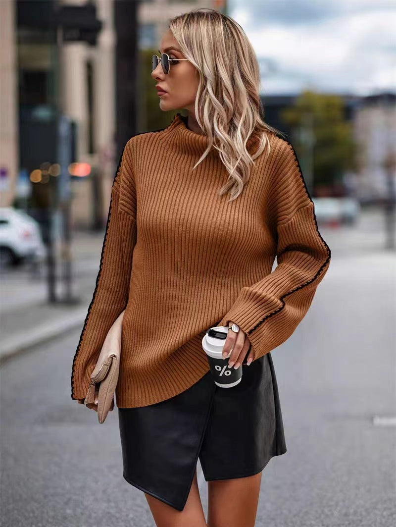 Damen Strickpullover mit elegantem Rollkragen und modischen Ärmelöffnungen Drune