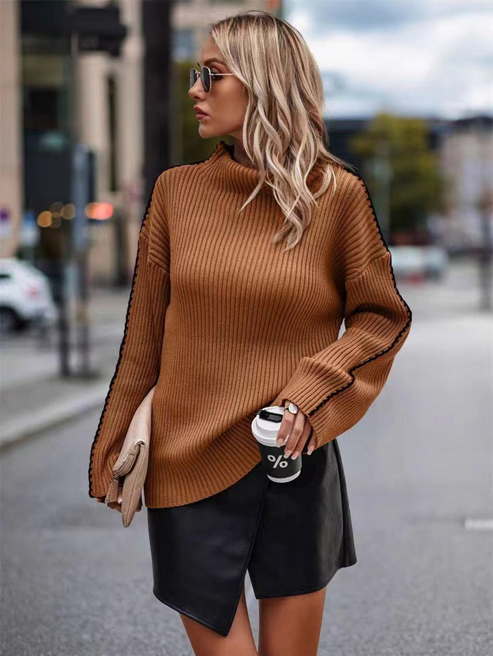 Damen Strickpullover mit elegantem Rollkragen und modischen Ärmelöffnungen Drune