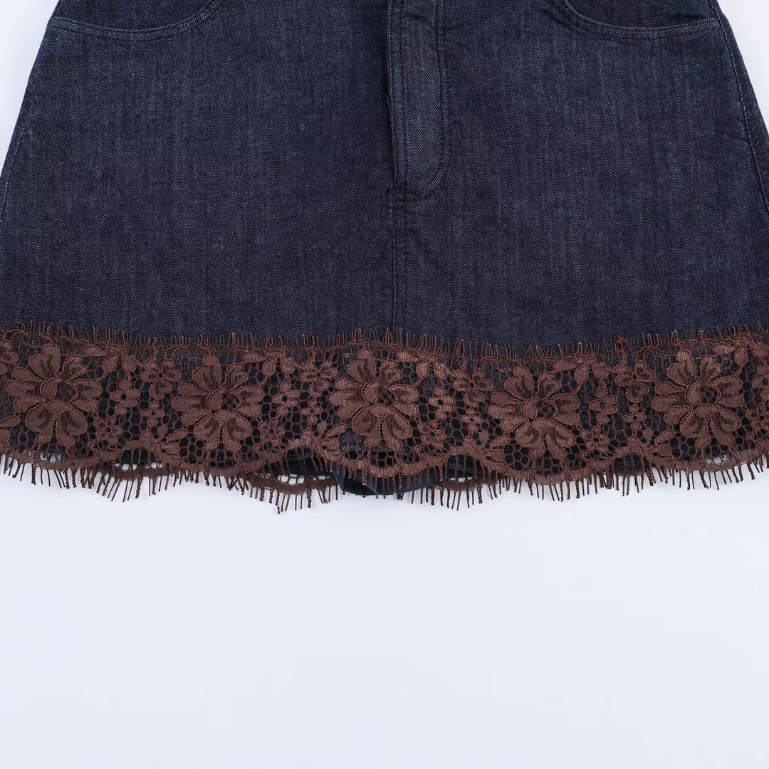 Damen Jeansrock mit eleganter Spitze und Knopfdetails Drune