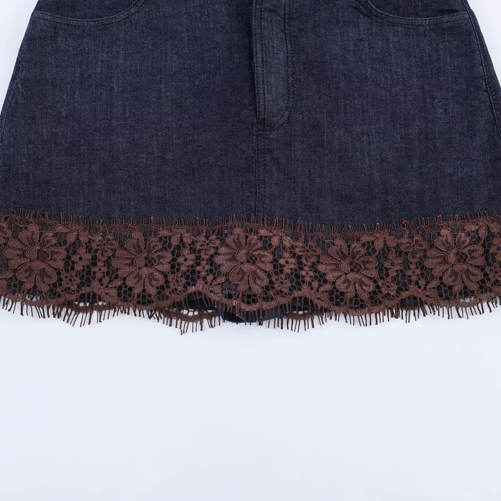Damen Jeansrock mit eleganter Spitze und Knopfdetails Drune