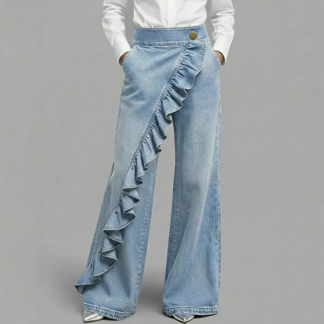 Damen Weite Jeanshose mit Rüschendetail Drune