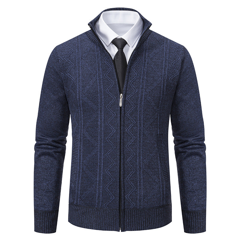 Herren nan Strickjacke mit Reißverschluss, Stehkragen und strukturierter Zopfmuster-Optik Drune