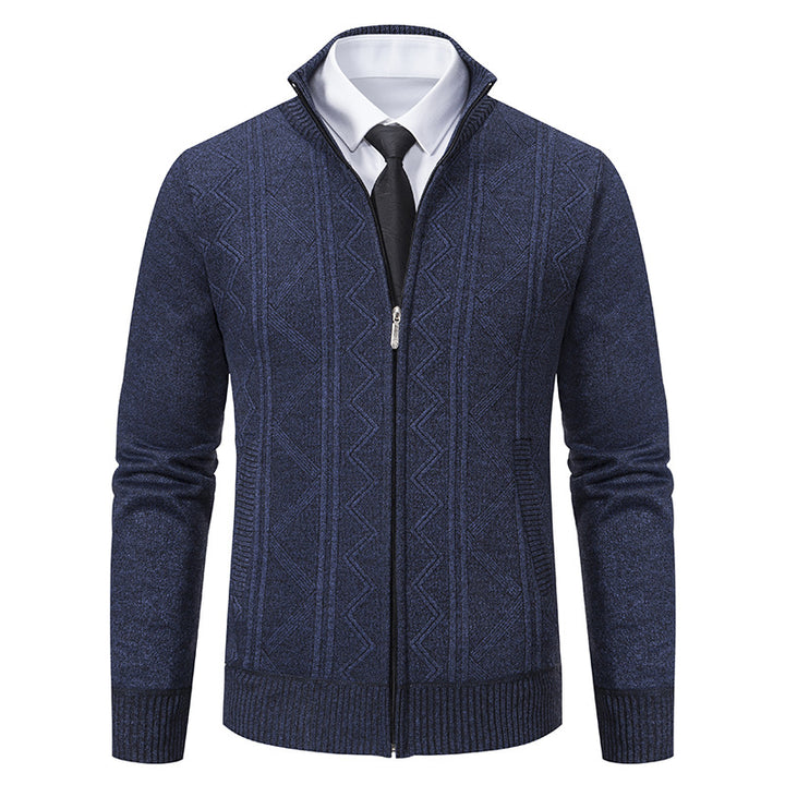 Herren nan Strickjacke mit Reißverschluss, Stehkragen und strukturierter Zopfmuster-Optik Drune
