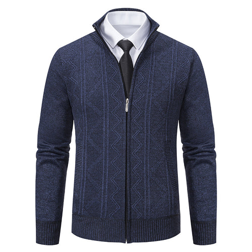 Herren nan Strickjacke mit Reißverschluss, Stehkragen und strukturierter Zopfmuster-Optik Drune
