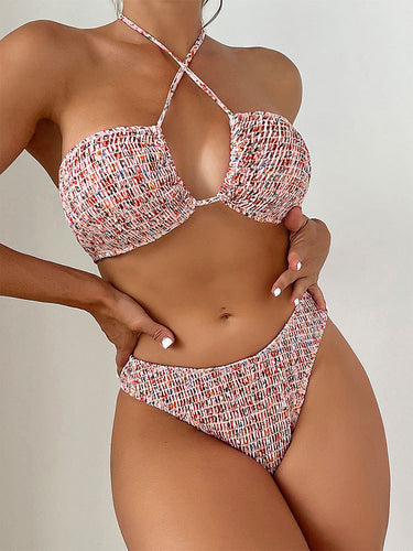 Damen Bandeau-Bikini mit modischem Wickeldesign und raffinierten Rückenschnüren Drune