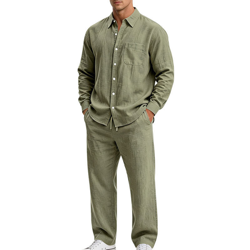 Herren Entspanntes Zweiteiliges Lounge-Set aus Strukturjersey mit Hemdkragen Drune