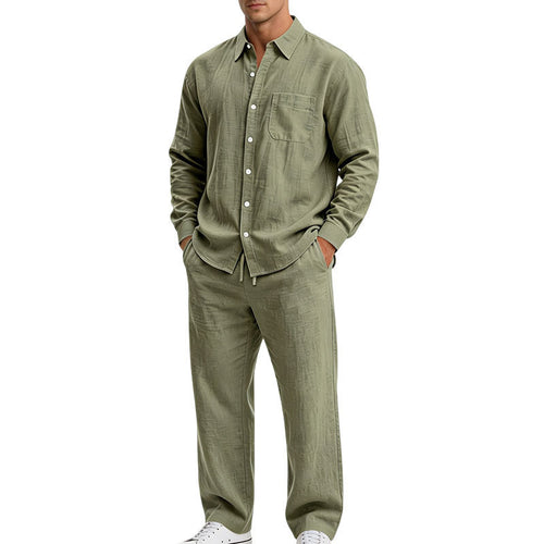 Herren Entspanntes Zweiteiliges Lounge-Set aus Strukturjersey mit Hemdkragen Drune