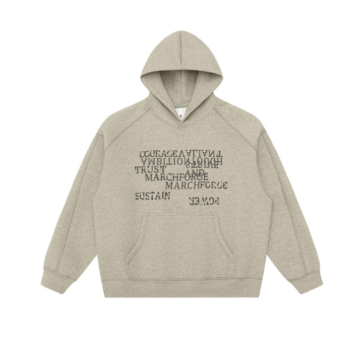 Unisex Oversize-Kapuzenpullover mit Raglanärmeln, Kängurutasche und versetztem Typo-Print Drune