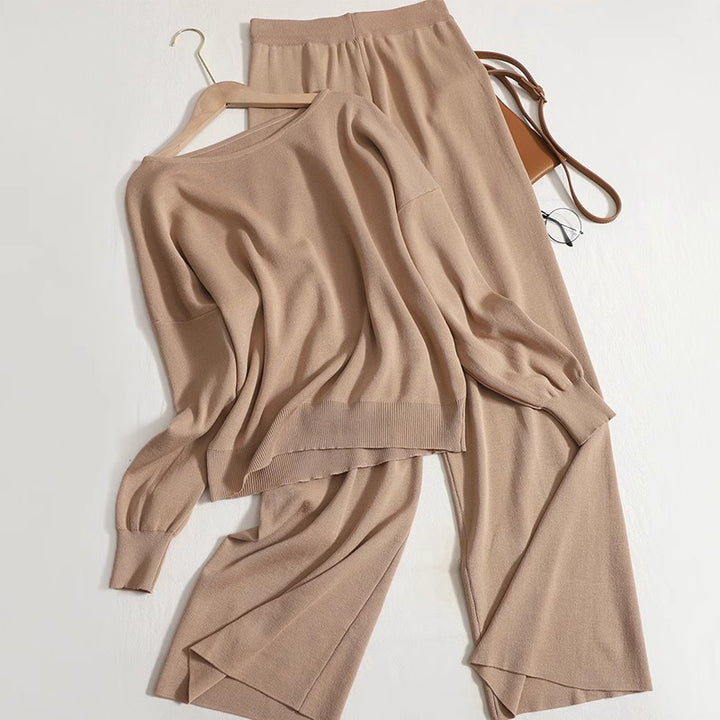 Damen lässiges Strickanzug-Set mit weitem Schnitt und modischen Details Drune