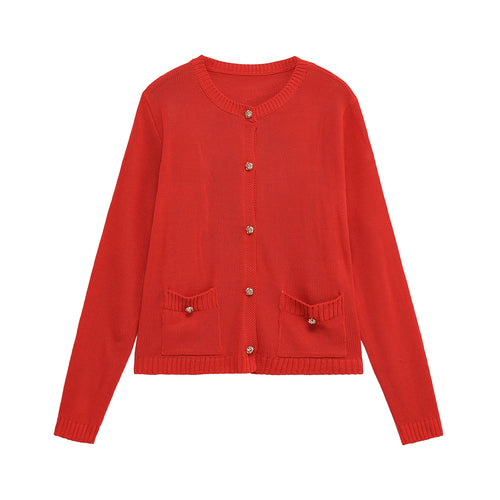 Damen bequeme Strickjacke mit Knopfdetails und aufgesetzten Taschen Drune
