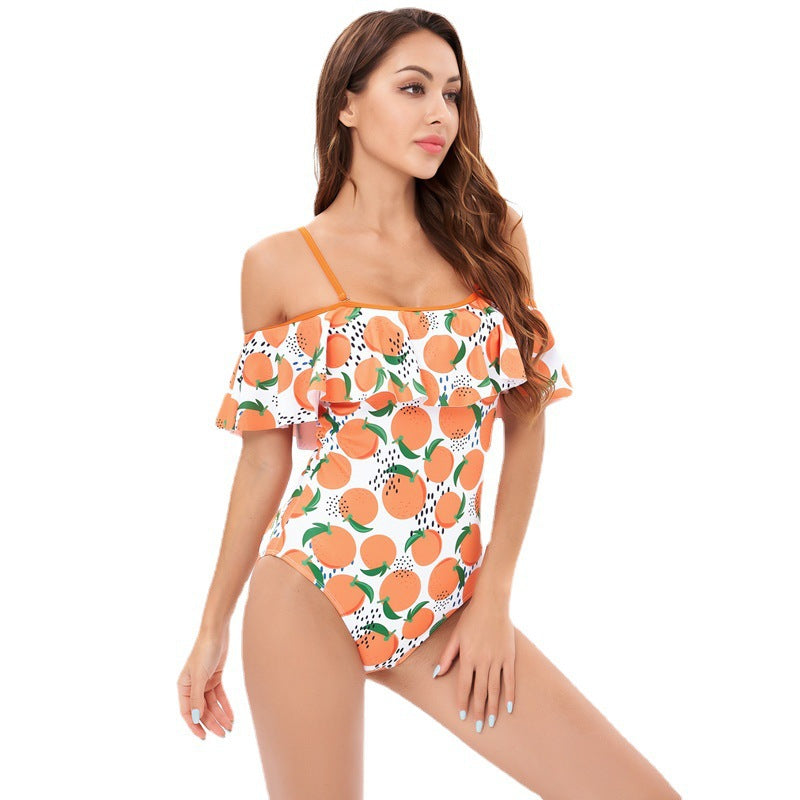 Damen Einteiler Badeanzug mit floralem Rüschendesign Drune