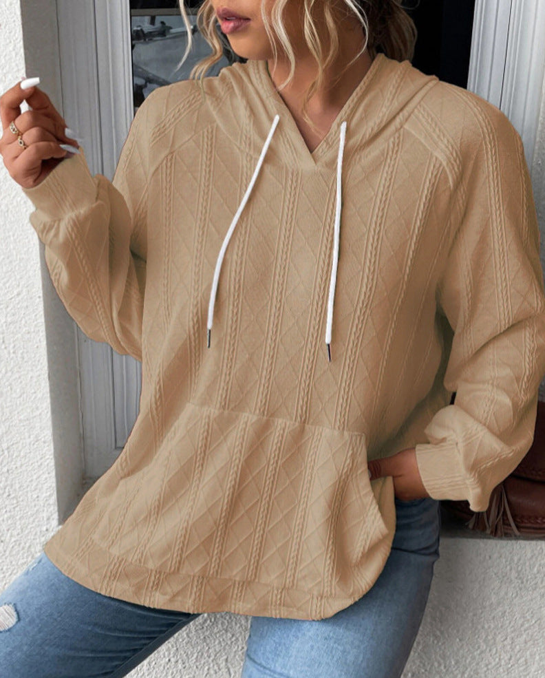 Damen Großer Strick Hoodie mit V-Ausschnitt und stylischer Kapuze Drune