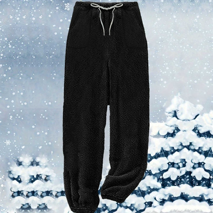 Damen nan kuschelige Sherpa-Fleece Loungehose mit Kordelzug, hoher Taille und elastischen Bündchen Drune