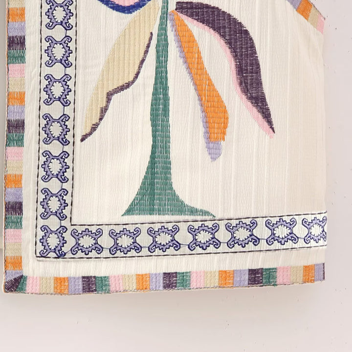 Damen bestickte ärmellose Boho‑Weste mit folkloristischen Motiven und offener Front Drune