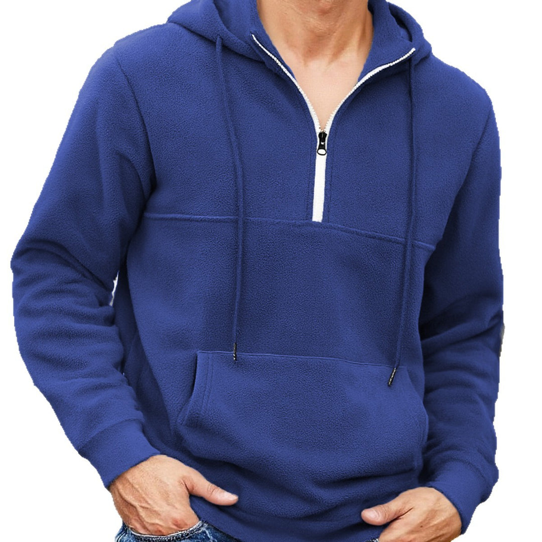 Herren Fleece-Halbzip-Hoodie mit Kängurutasche, halbem Reißverschluss und Kapuze Drune
