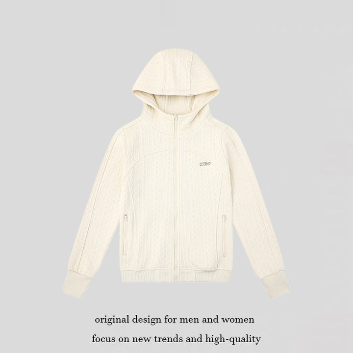 Damen Kapuzen-Strickjacke mit Zopfmuster, durchgehendem Reißverschluss und Eingrifftaschen Drune