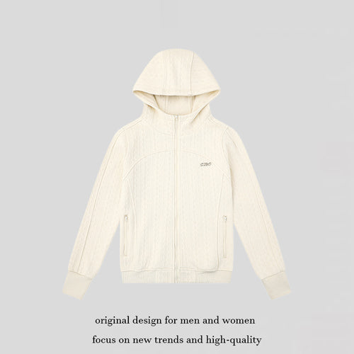 Damen Kapuzen-Strickjacke mit Zopfmuster, durchgehendem Reißverschluss und Eingrifftaschen Drune