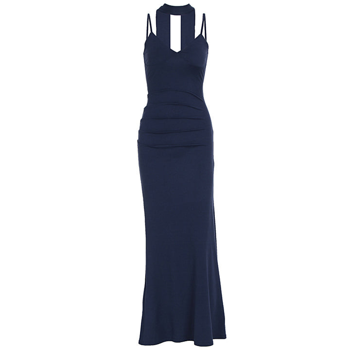 Damen Maxikleid mit figurbetontem Schnitt und elegantem Stehkragen Drune