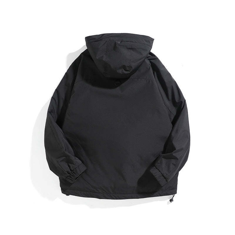 Unisex Weit geschnittener wetterfester Parka mit Kapuze, Kordelzug und aufgesetzten Pattentaschen Drune