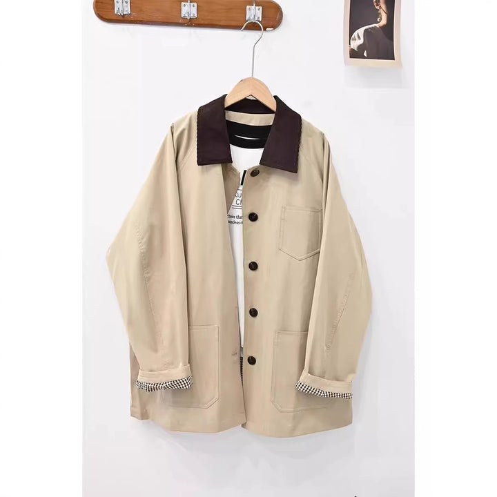 Damen Oversize-Chorejacke mit Cordkragen und großen aufgesetzten Taschen Drune