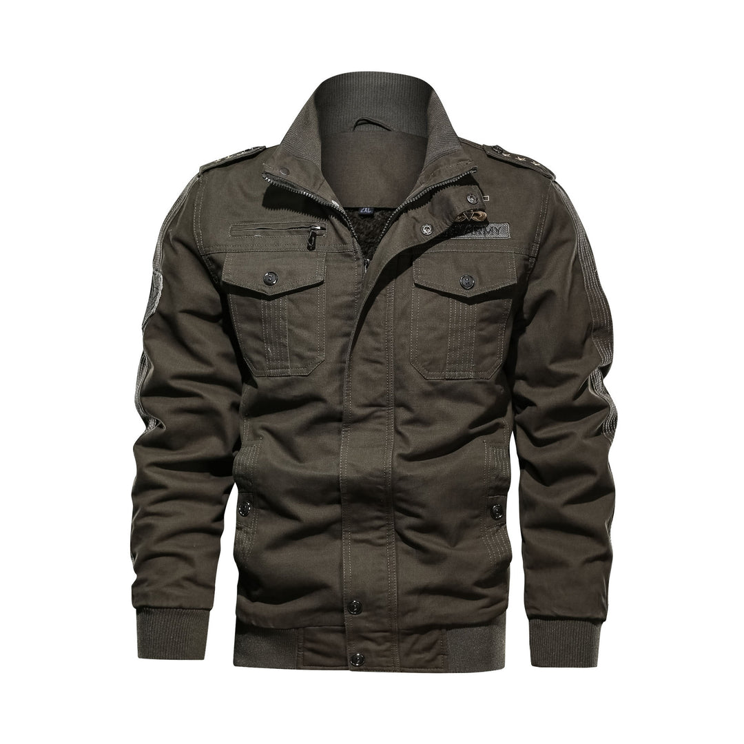 Herren Utility-Bomberjacke im Military-Stil mit Rippstehkragen und Mehrfachtaschen Drune