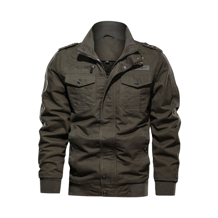 Herren Utility-Bomberjacke im Military-Stil mit Rippstehkragen und Mehrfachtaschen Drune