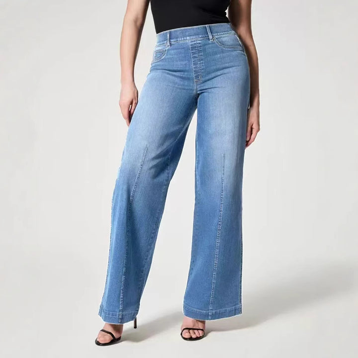 Damen Hochtaillierte Weitgeschnittene Jeanshose mit geradem Bein Drune