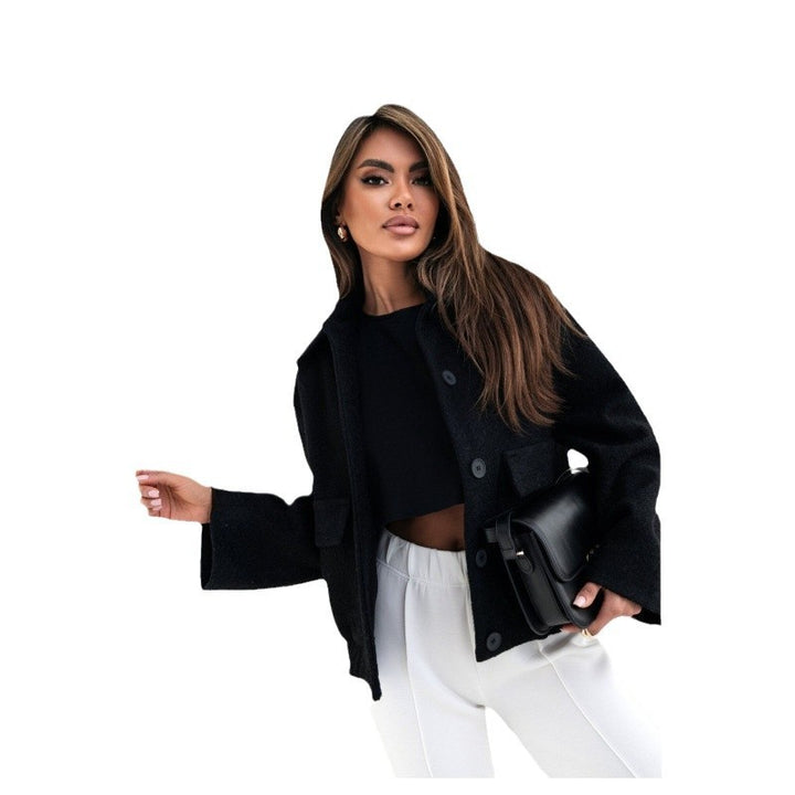 Damen Oversized Wolljacke mit modernen Knopfdetails und praktischen Taschen Drune