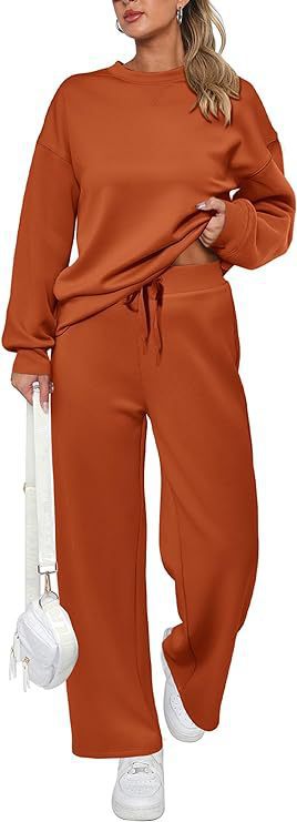 Damen nan zweiteiliges French-Terry Lounge-Set mit oversized Rundhals-Pullover und weitem Highwaist-Jogger Drune