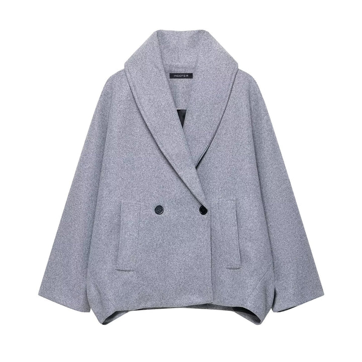 Damen Boxy-Wollmix-Cape-Mantel mit weitem Schalkragen und doppelter Knopfleiste Drune
