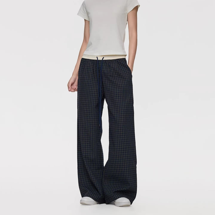 Damen Weite Relaxed-Loungehose mit Tunnelzugbund, Karo-Check & Eingrifftaschen Drune
