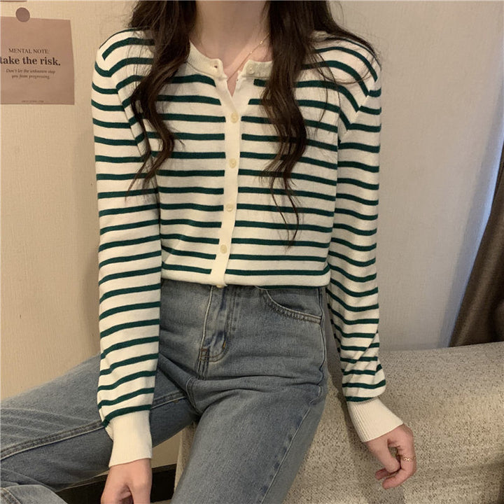 Damen Langärmliger Strickpullover mit Knopfverschluss Drune