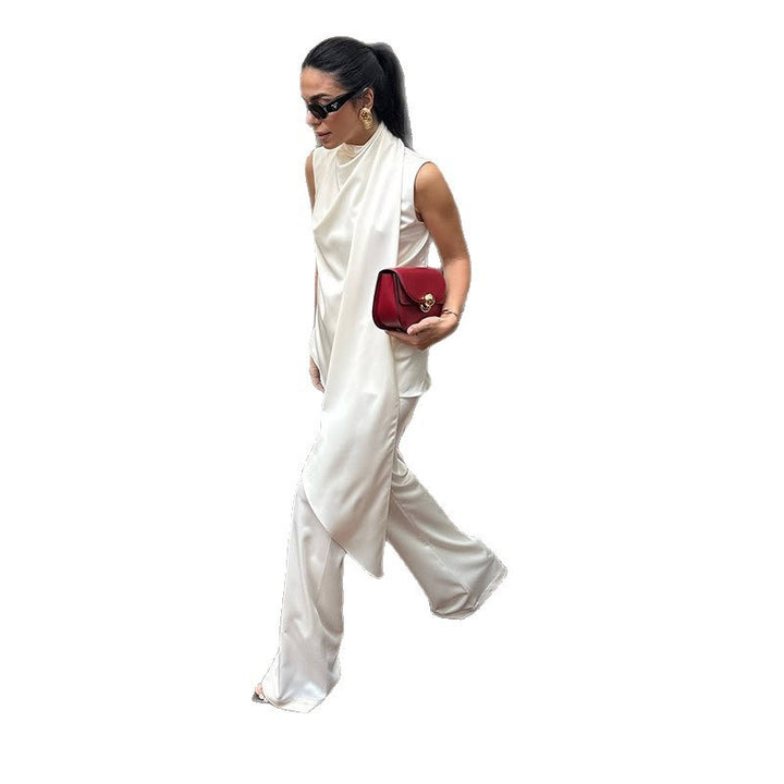 Damen elegante und fließende Chiffon-Hose mit asymmetrischem Schnitt Drune