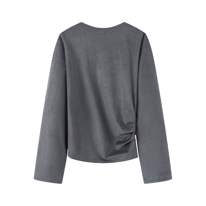 Damen nan Oversize-Langarmshirt mit seitlicher Drapierung und samtiger Wildlederoptik Drune