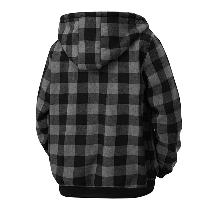 Herren karierte Teddyfleece Kapuzenjacke mit Sherpa-Innenfutter und Reißverschluss Drune