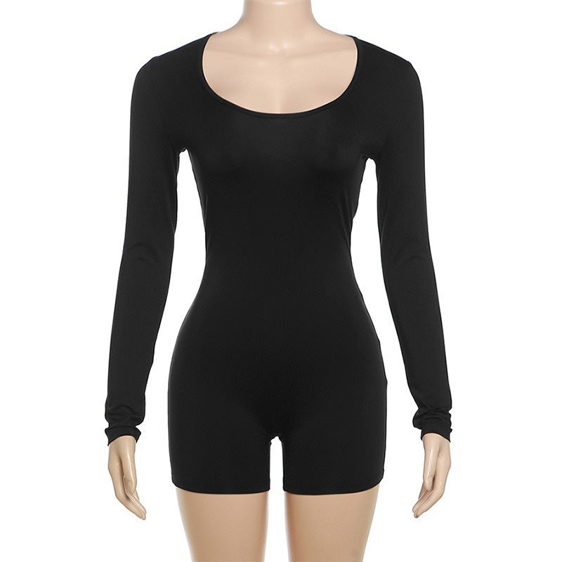 Damen Figurbetontes Kurzarm-Jumpsuit mit langem Arm Drune