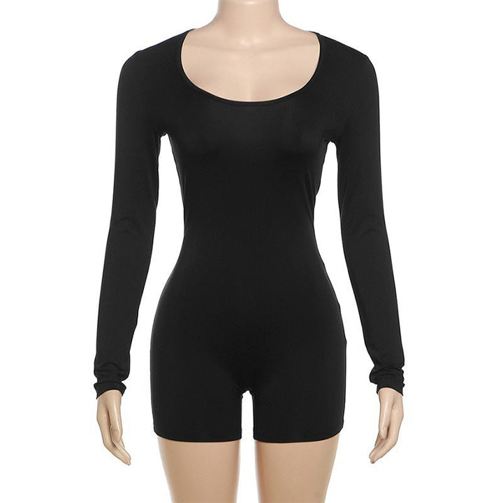 Damen Figurbetontes Kurzarm-Jumpsuit mit langem Arm Drune