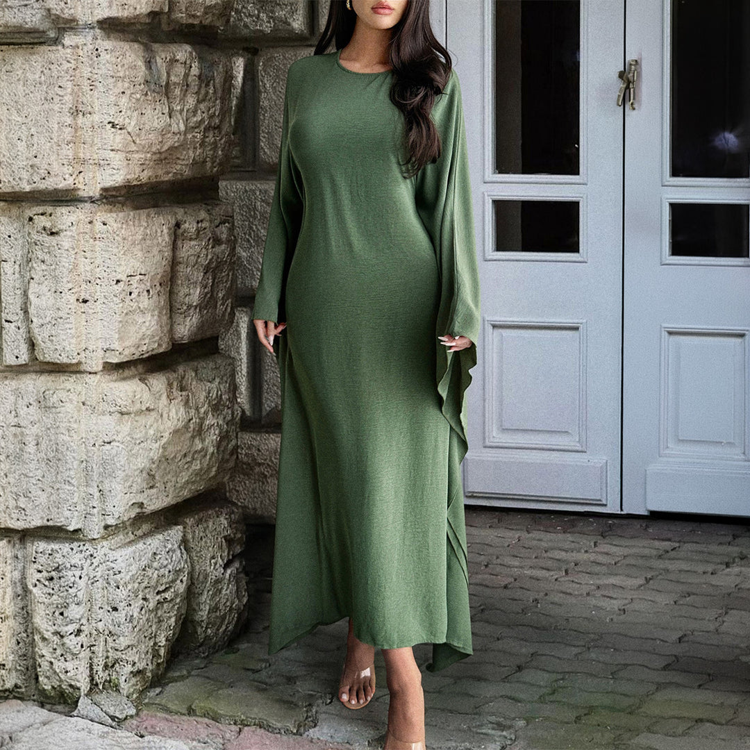 Damen nan fließendes Maxikleid mit weiten drapierten Ärmeln aus Viskosemix Drune