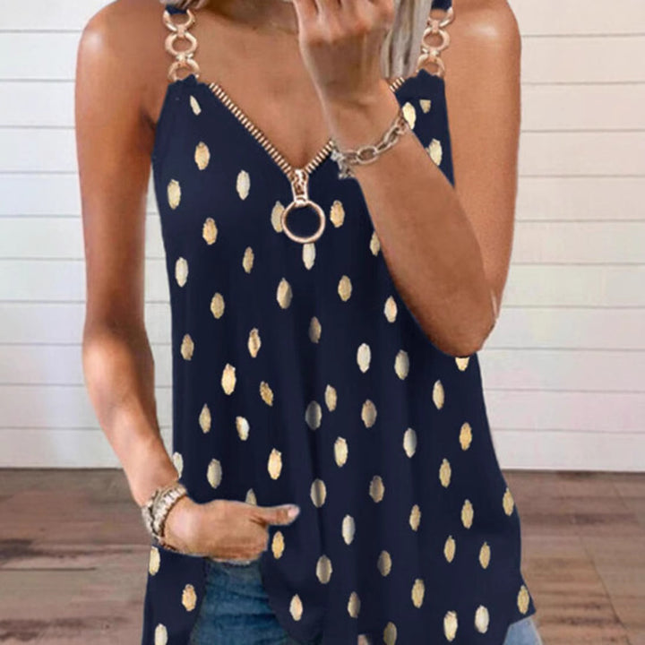 Damen nan legeres Trägertop mit O-Ring-Reißverschluss, Ketten-Trägerdetail und Metallic-Tupfen Drune