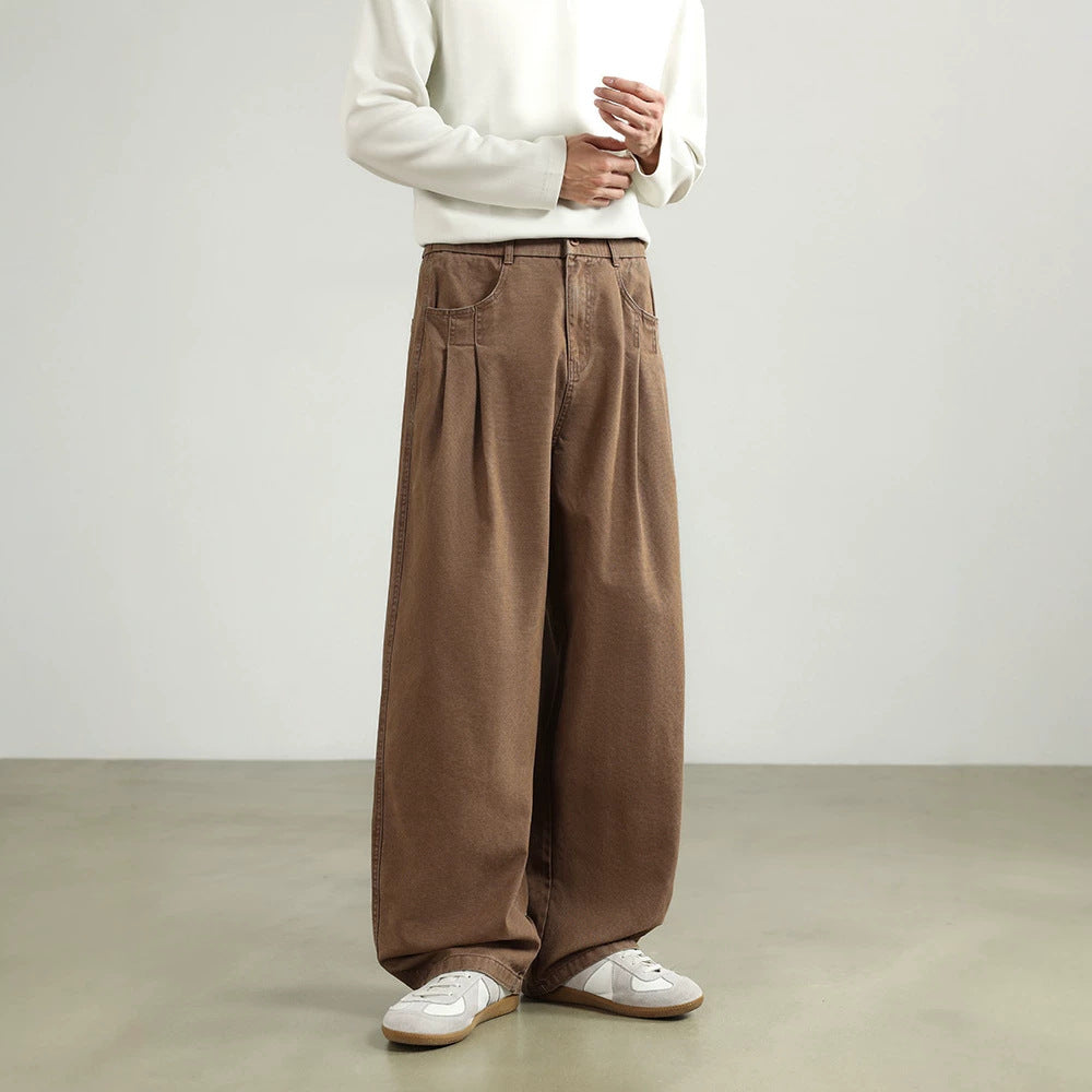 Damen Weite High‑Waist Stoffhose mit Bundfalten und elastischem Saum Drune
