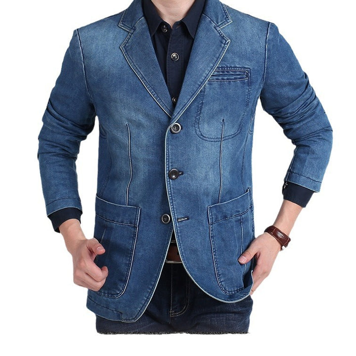 Herren Moderner Denim Blazer Drune