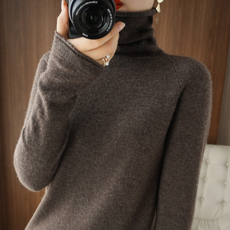 Damen Weicher Rollkragenpullover aus Kaschmir‑Look mit Daumenloch und figurbetonter Silhouette Drune