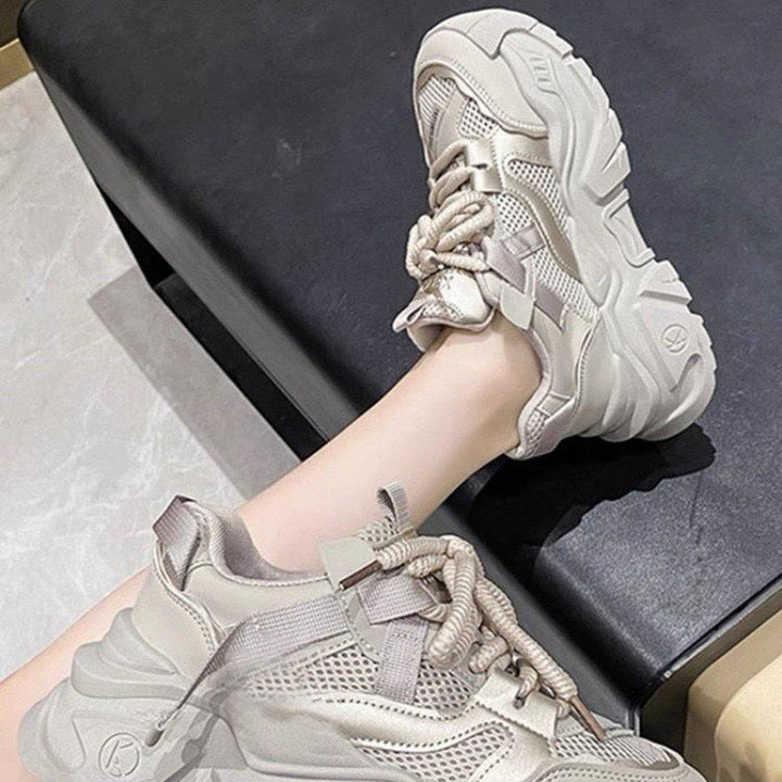 Damen Trendige Chunky Sneakers mit dämpfender Sohle und atmungsaktiver Netzoberfläche Drune
